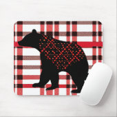 ノースウッ素朴ドブラックベアーシルエットOn Plaid マウスパッド (マウス)