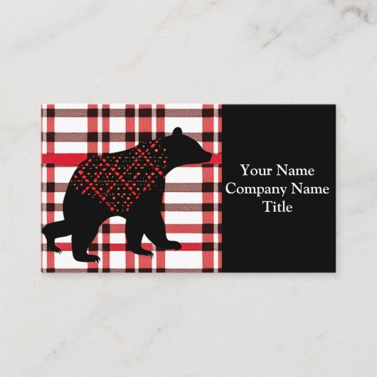 ノースウッ素朴ドブラックベアーシルエットOn Plaid 名刺 (正面)