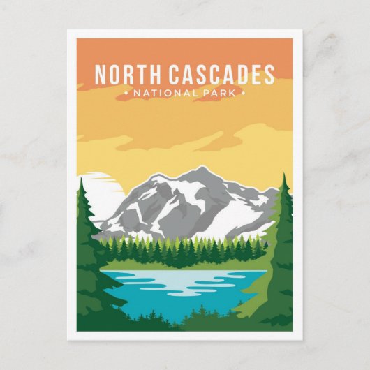 ノースカスケーズアートヴィンテージトラベルイラストレーション ポストカード (正面)