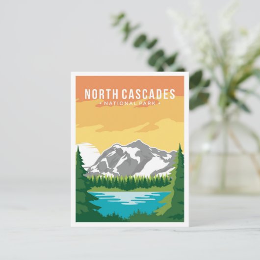 ノースカスケーズアートヴィンテージトラベルイラストレーション ポストカード (スタンド正面)