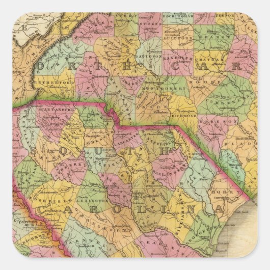 ノースカロライナとサウスカロジアの地図 スクエアシール (正面)