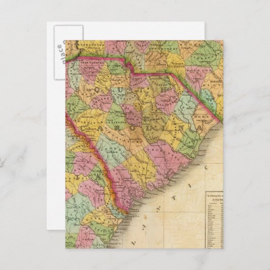 ノースカロライナとサウスカロジアの地図 ポストカード (正面/裏面)