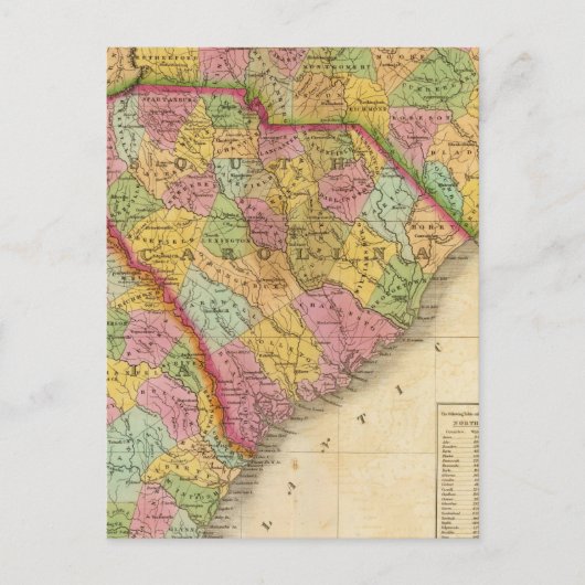 ノースカロライナとサウスカロジアの地図 ポストカード (正面)