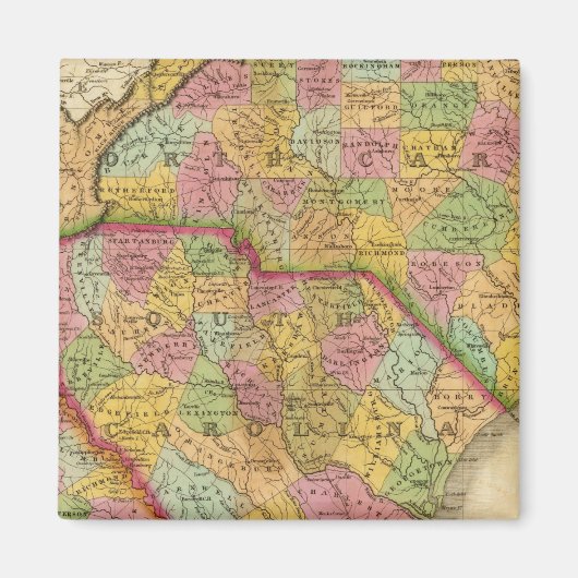 ノースカロライナとサウスカロジアの地図 マグネット (正面)