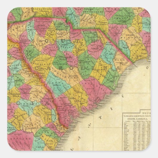 ノースカロライナとサウスカロライナの地図 スクエアシール (正面)