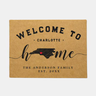 ノースカロライナのホーム州マップUSAミニマル Welcome ドアマット