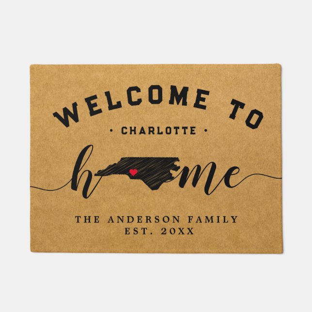 ノースカロライナのホーム州マップUSAミニマル Welcome ドアマット (正面)