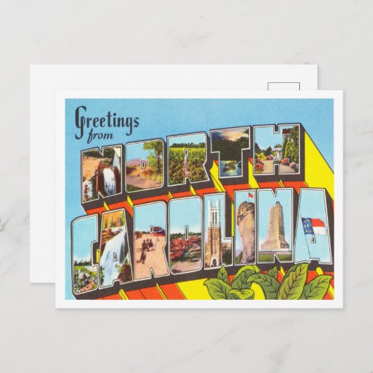 ノースカロライナのヴィンテージ旅行からの挨拶 ポストカード (正面/裏面)