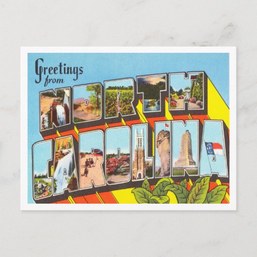 ノースカロライナのヴィンテージ旅行からの挨拶 ポストカード (正面)