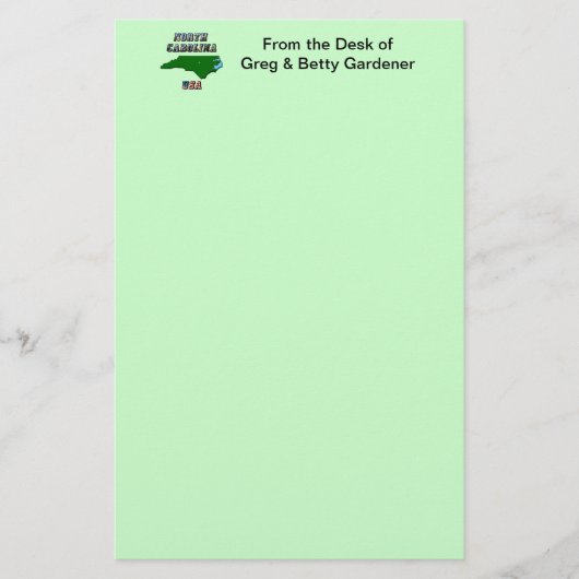 ノースカロライナの地図と文字 便箋 (正面)