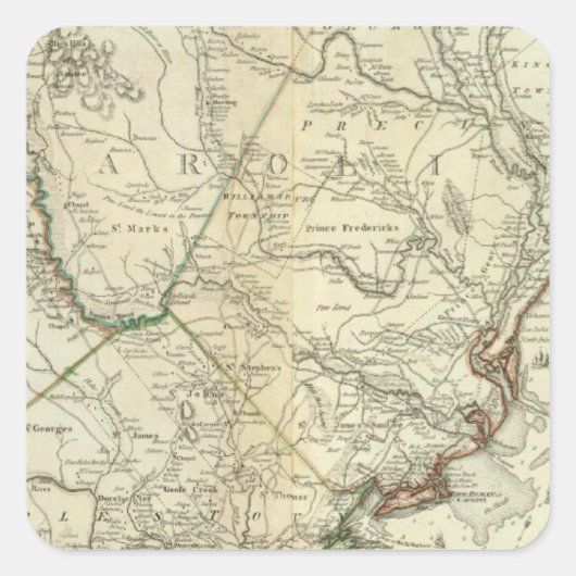 ノースカロライナの地図 スクエアシール (正面)