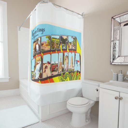 ノースカロライナの州NCのヴィンテージ旅行郵便はがき シャワーカーテン (インサイチュ)