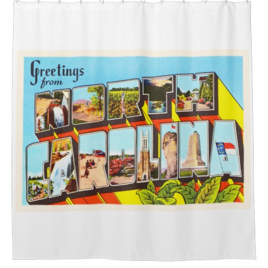ノースカロライナの州NCのヴィンテージ旅行郵便はがき シャワーカーテン (正面)