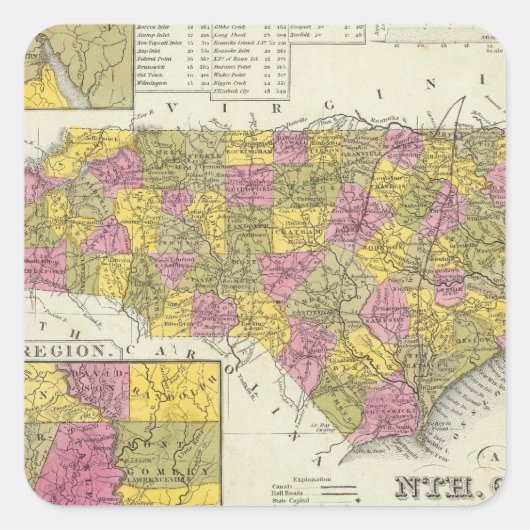 ノースカロライナの新しい地図 スクエアシール (正面)