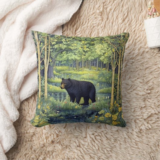 ノースカロライナの森の黒い熊 クッション (ブランケット)