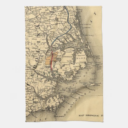 ノースカロライナの海岸(1887年)のヴィンテージの地図 キッチンタオル (縦)