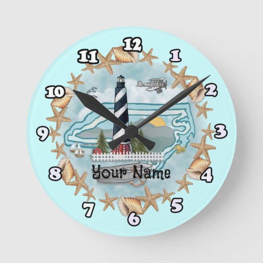 ノースカロライナの灯台の時計 ラウンド壁時計 (正面)