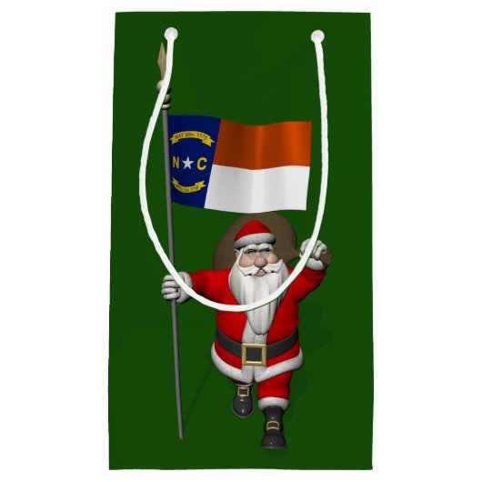 ノースカロライナの看板を持つサンタクロース スモールペーパーバッグ (正面)