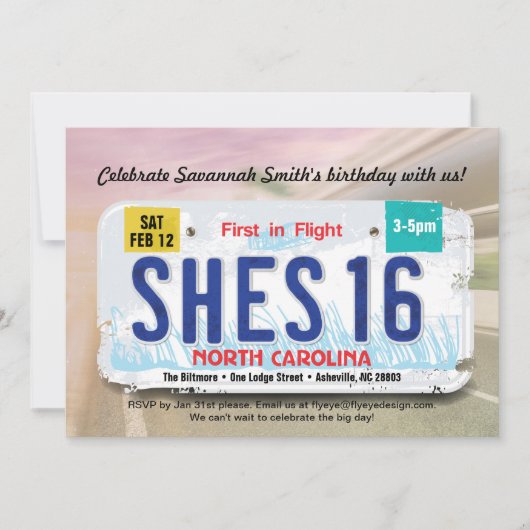 ノースカロライナ免許証 16歳誕生日 招待状 (正面)