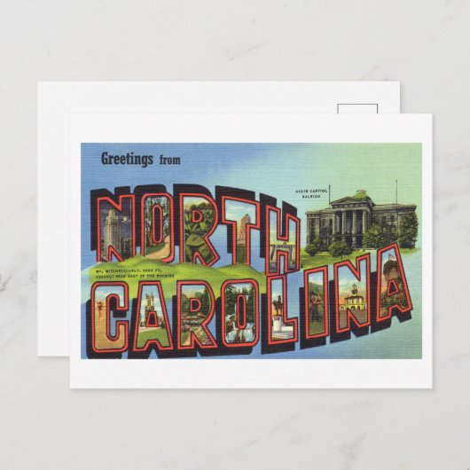 ノースカロライナ州からのヴィンテージ挨拶 ポストカード (正面/裏面)
