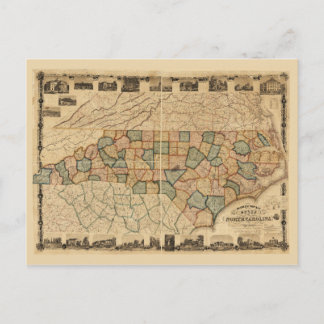ノースカロライナ州の地図(c 1870) ポストカード