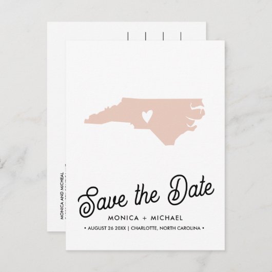 ノースカロライナ州の宛先ウェディング任意の色 案内ポストカード (正面/裏面)