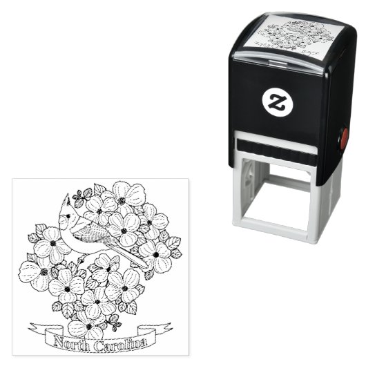 ノースカロライナ州の鳥と花の着色ページ セルフインキングスタンプ (インサイチュ)