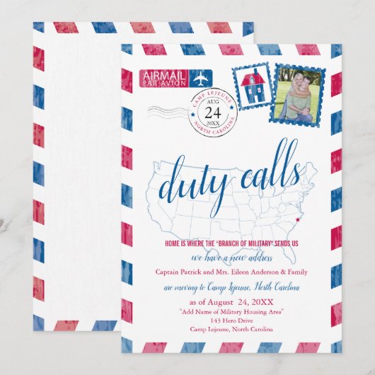 ノースカロライナ州キャンプ・レジューン 軍事移動のお知らせ 招待状 (正面/裏面)