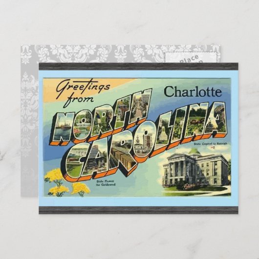 ノースカロライナ州シャーロットからの挨拶ヴィンテージ ポストカード (正面/裏面)