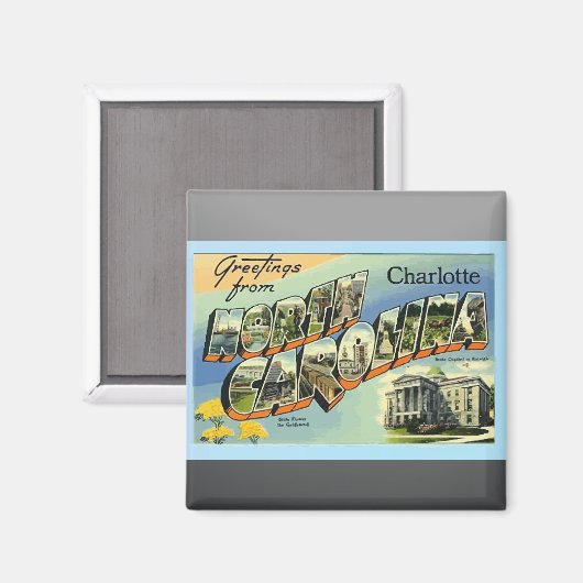 ノースカロライナ州シャーロットからの挨拶ヴィンテージ マグネット (正面/裏面)
