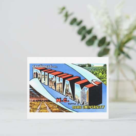 ノースカロライナ州ダーラムからのヴィンテージ挨拶 ポストカード (スタンド正面)