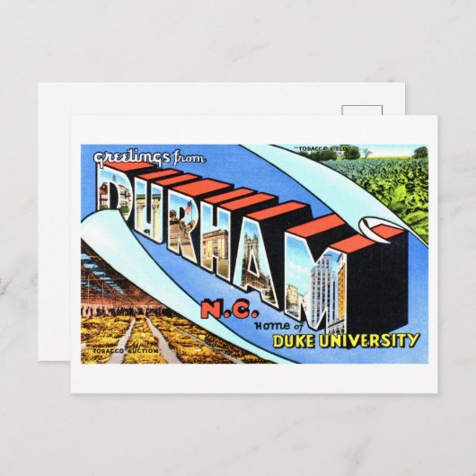 ノースカロライナ州ダーラムからのヴィンテージ挨拶 ポストカード (正面/裏面)
