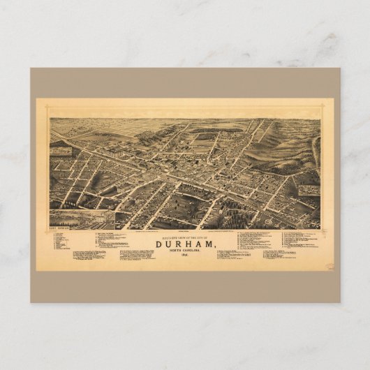 ノースカロライナ州ダーラムの鳥瞰図（1891年） ポストカード (正面)