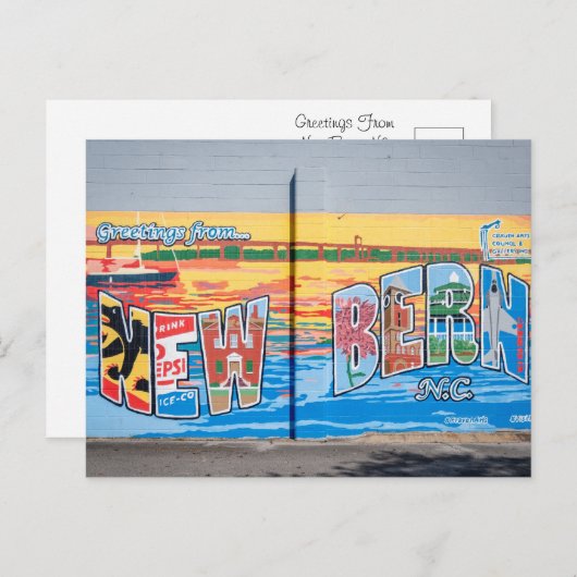 ノースカロライナ州ニューベルンからの挨拶 ポストカード (正面/裏面)