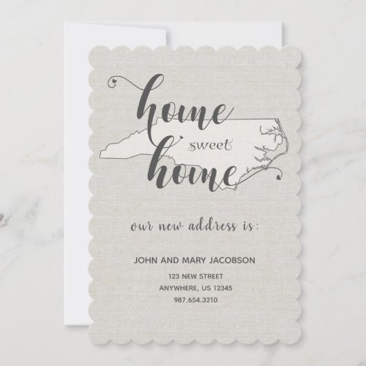 ノースカロライナ州ホームスイートホームに移動 招待状 (正面)
