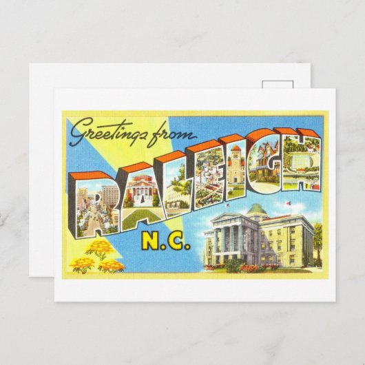 ノースカロライナ州ローリーからのヴィンテージの挨拶 ポストカード (正面/裏面)