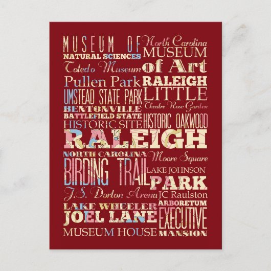 ノースカロライナ州ローリーの有名な場所。 ポストカード (正面)