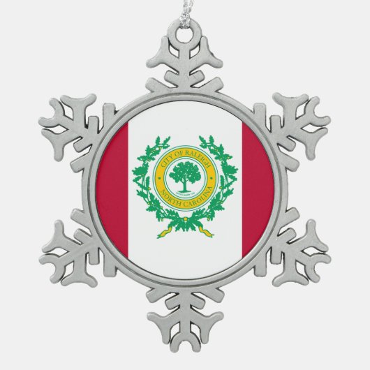 ノースカロライナ州ローリー州旗Snowflake Peter C スノーフレークピューターオーナメント (正面)