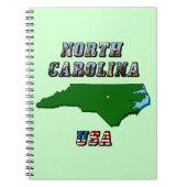 ノースカロライナ州地図の概要、写真と米国国旗の文字 ノートブック (正面)