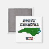 ノースカロライナ州地図の概要、写真と米国国旗の文字 マグネット (正面/裏面)