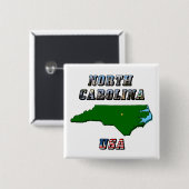 ノースカロライナ州地図の概要、写真と米国国旗の文字 缶バッジ (正面&裏面)