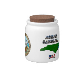 ノースカロライナ州地図の概要、写真と米国国旗の文字 陶器製キャンディジャー