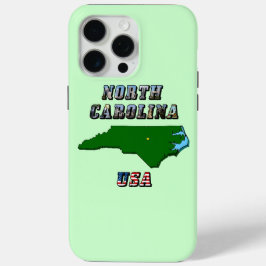ノースカロライナ州地図の概要、写真と米国国旗の文字 iPhone 15 PRO MAXケース