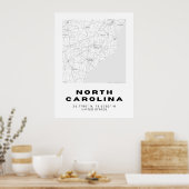 ノースカロライナ州地図アートのミニマル ポスター (キッチン)