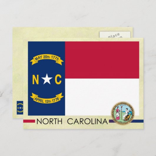 ノースカロライナ州旗とシール ポストカード (正面/裏面)