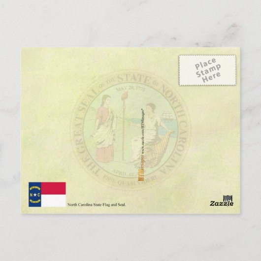 ノースカロライナ州旗とシール ポストカード (裏面)