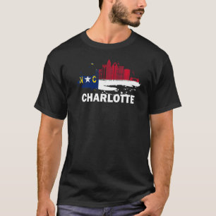 ノースカロライナ州旗シャーロット都市景観 Tシャツ
