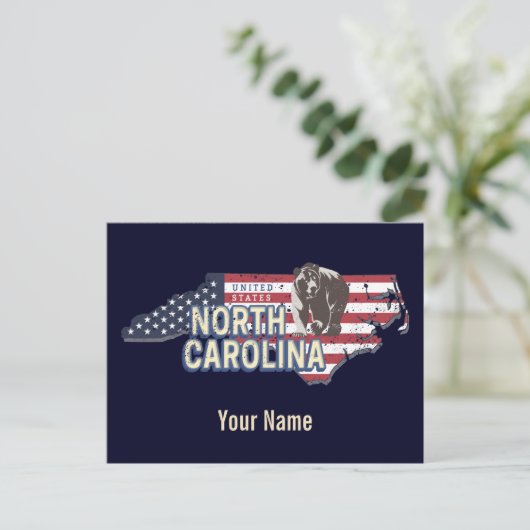 ノースカロライナ州統一された州の地図USAヴィンテージ シーズンポストカード (スタンド正面)