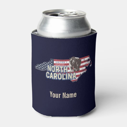 ノースカロライナ州統一された州の地図USAヴィンテージ 缶クーラー (缶正面)