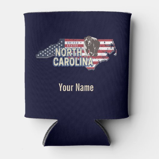 ノースカロライナ州統一された州の地図USAヴィンテージ 缶クーラー (正面)
